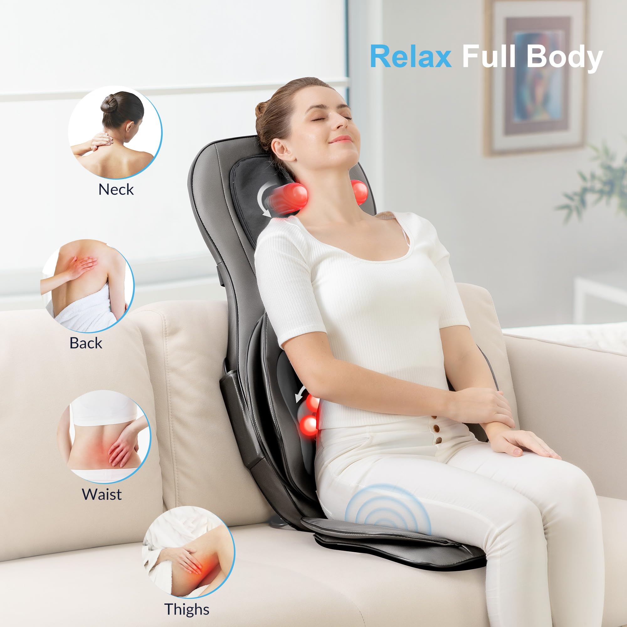 Comfier Shiatsu Neck Back Massager With Heat, 2D Ro 3D Kneading Massage Chair Pad, Adjustable Compression Seat Massager For Full